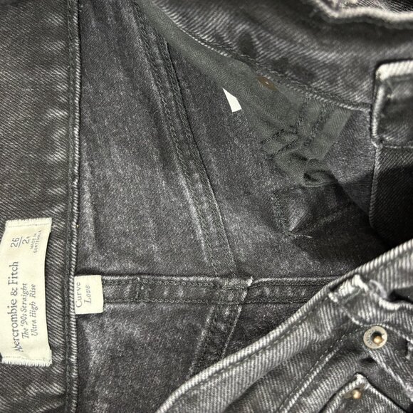 Abercrombie & Fitch 90s Straight High Rise Distressed Jeans Womens 26 2 R Black - Picture 16 of 16